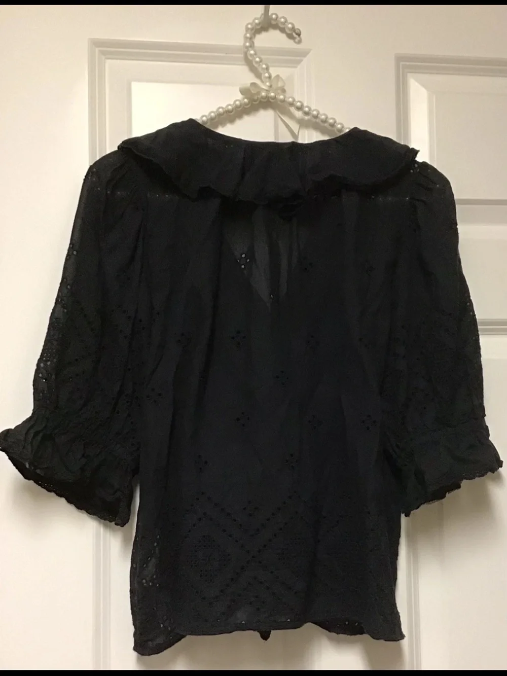 Madewell The Blaire Black Ruffled Eyelet Blouse